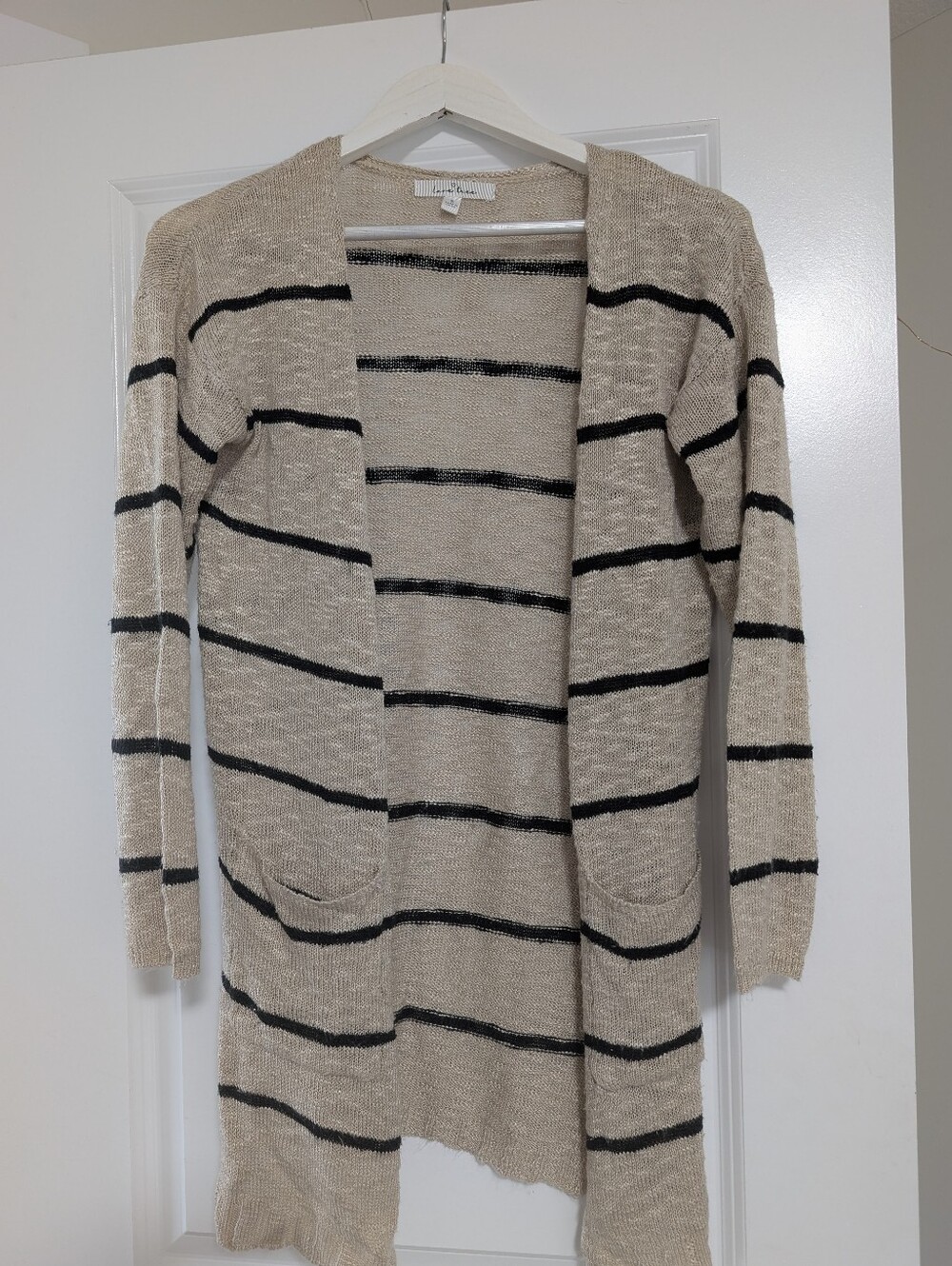 Love Tree Beige Striped Open Cardigan with Pockets